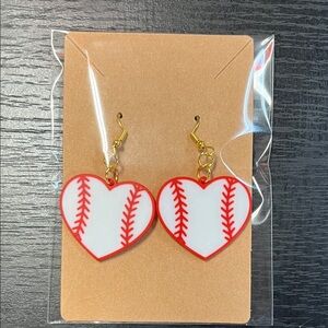 Charming Heart Baseball Earrings in Red and White Gold Plated Hypoallergenic